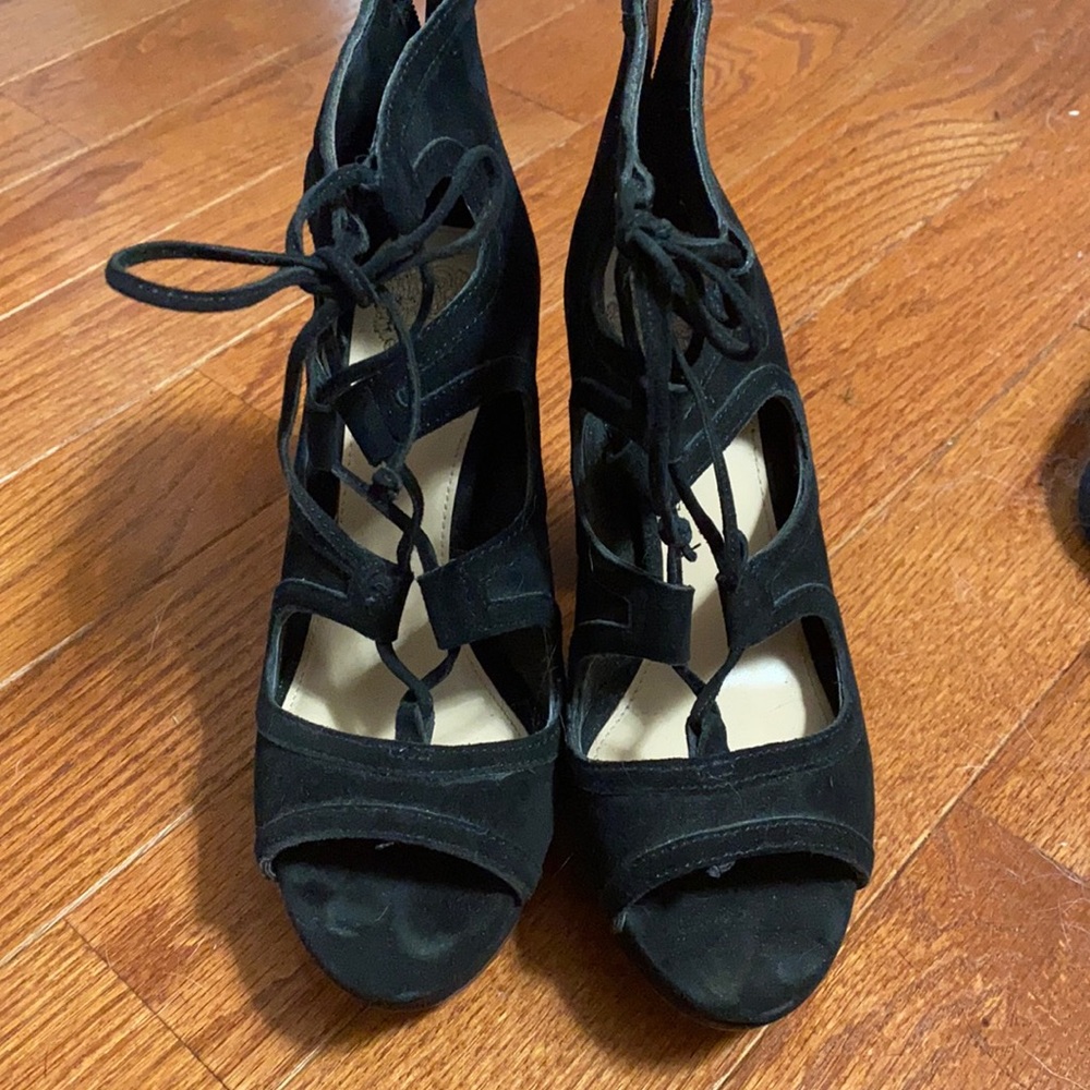 Suede sandal heels.
